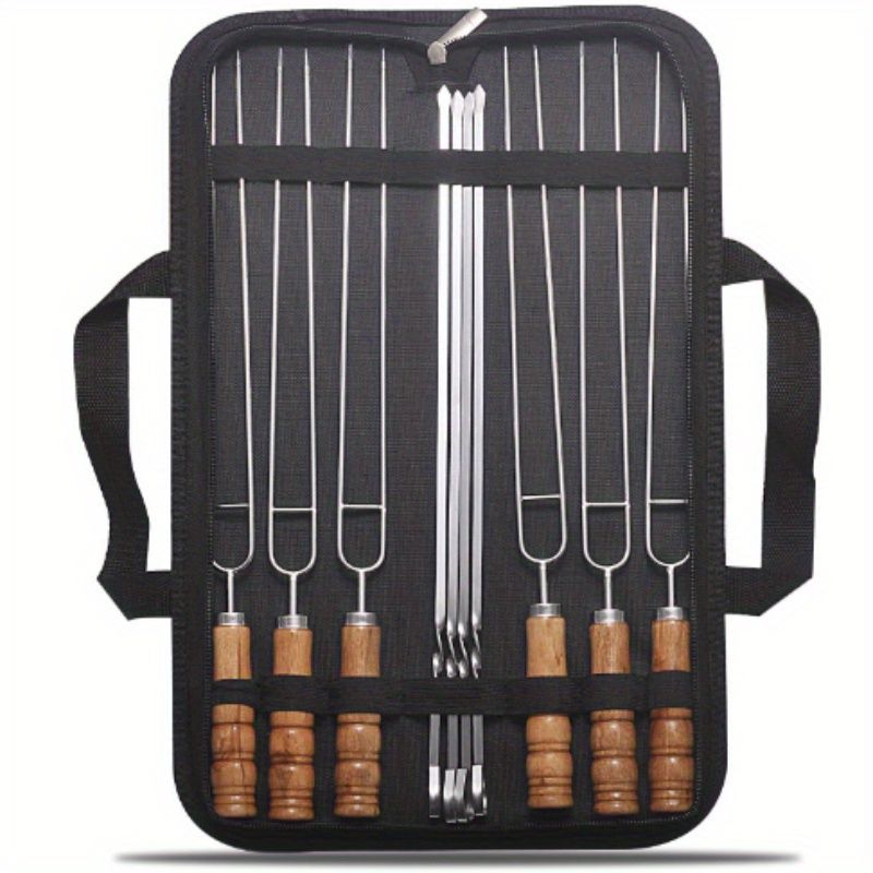 BBQ skewer set, outdoor barbecue Australia, stainless steel skewers, wooden handle skewers, portable skewer set, kebab sticks, grilling accessories