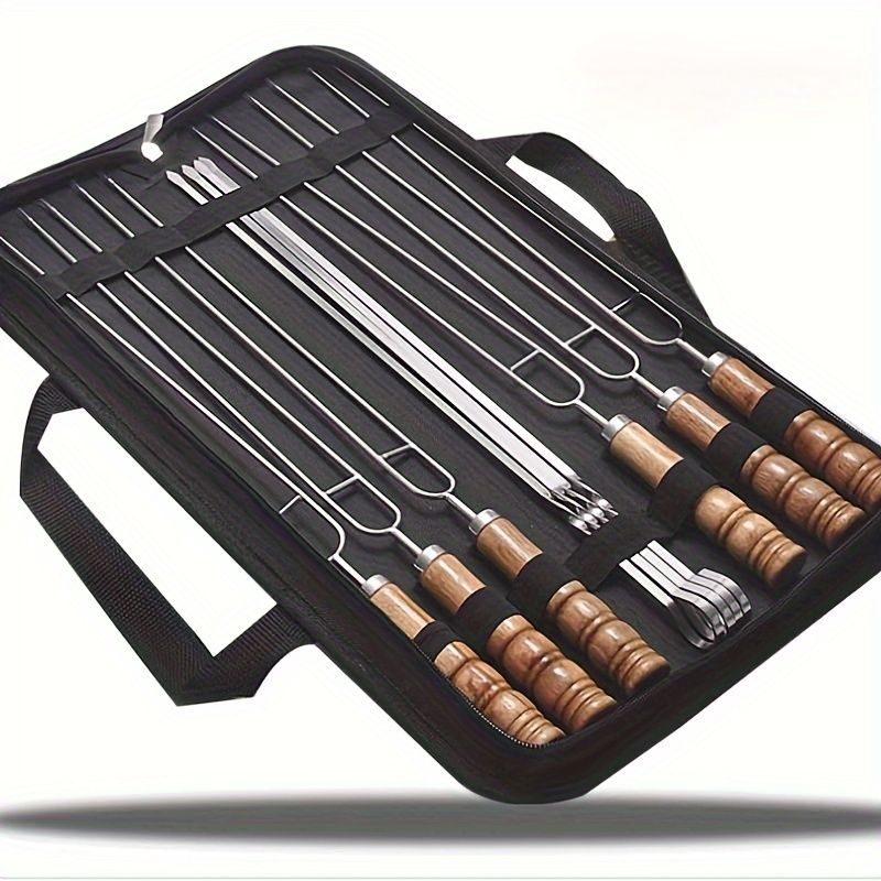 BBQ skewer set, outdoor barbecue Australia, stainless steel skewers, wooden handle skewers, portable skewer set, kebab sticks, grilling accessories