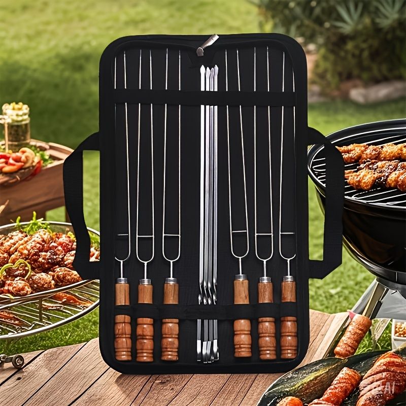 BBQ skewer set, outdoor barbecue Australia, stainless steel skewers, wooden handle skewers, portable skewer set, kebab sticks, grilling accessories