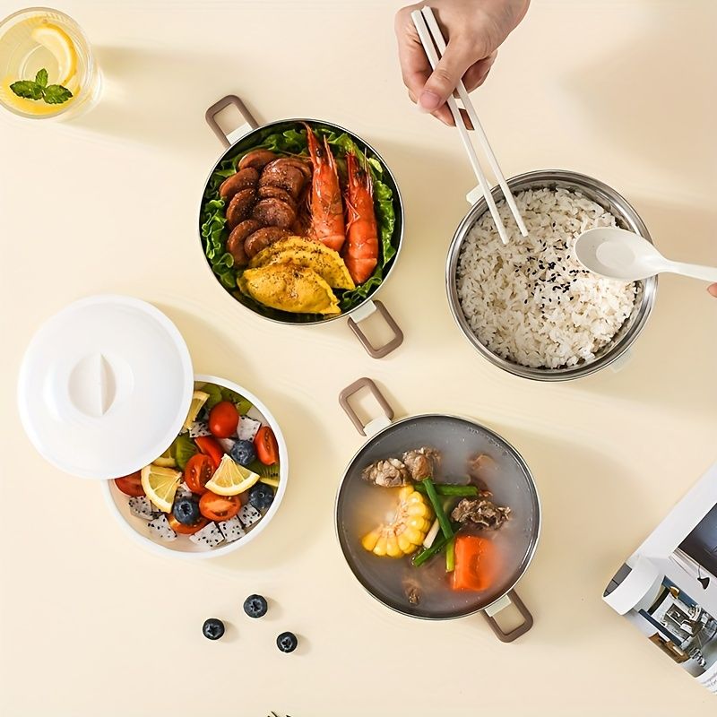 White stainless steel bento box, multi-layer lunch box, food storage container, Australian kitchenware, reusable lunch box, leak-proof food container