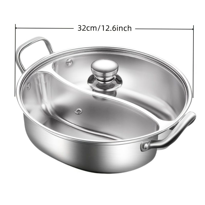 Silver double-layer hot pot, stainless steel hot pot, multi-flavor hot pot, kitchen utensil, durable hot pot, induction compatible hot pot, family dining gift