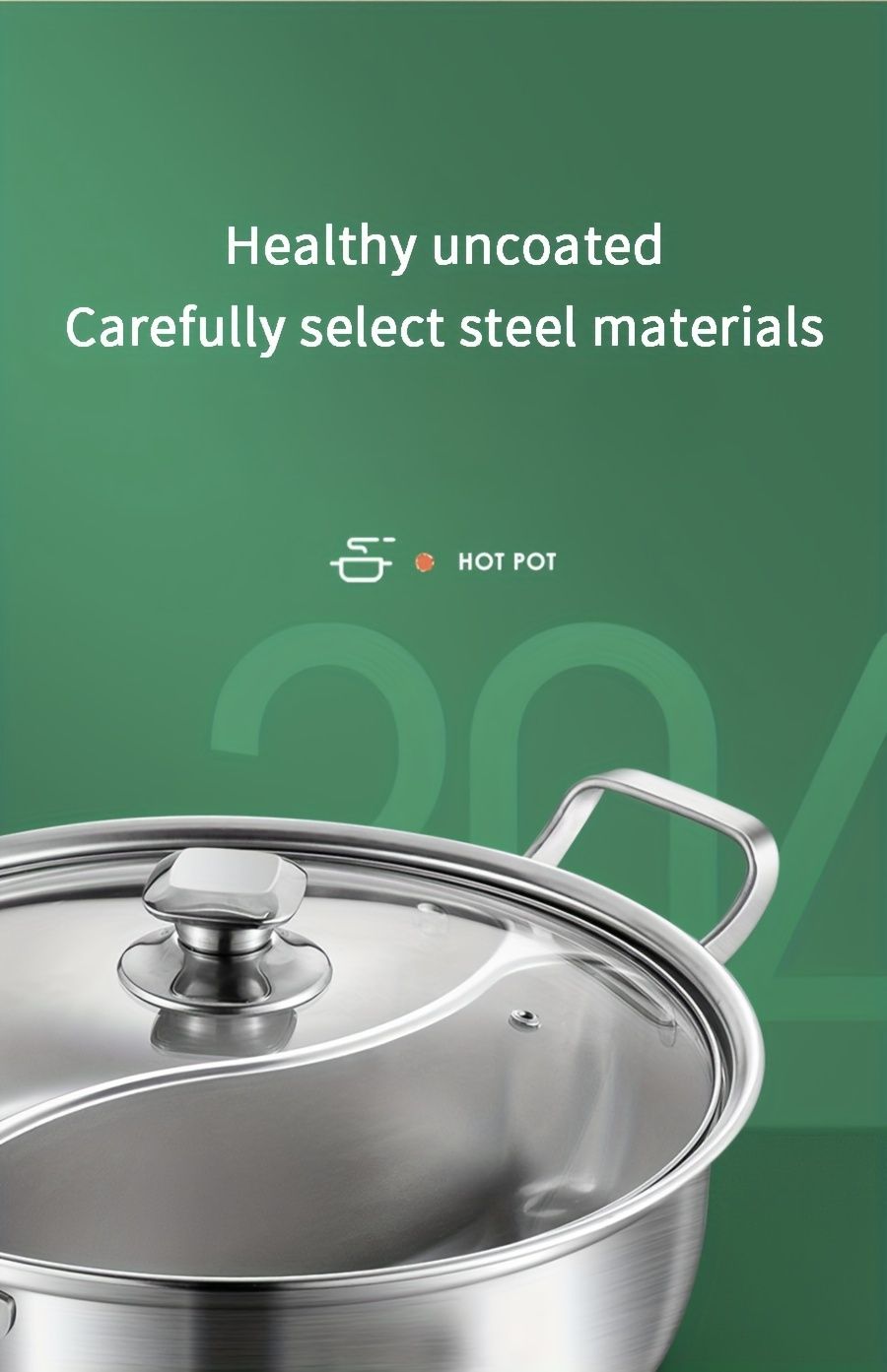 Silver double-layer hot pot, stainless steel hot pot, multi-flavor hot pot, kitchen utensil, durable hot pot, induction compatible hot pot, family dining gift