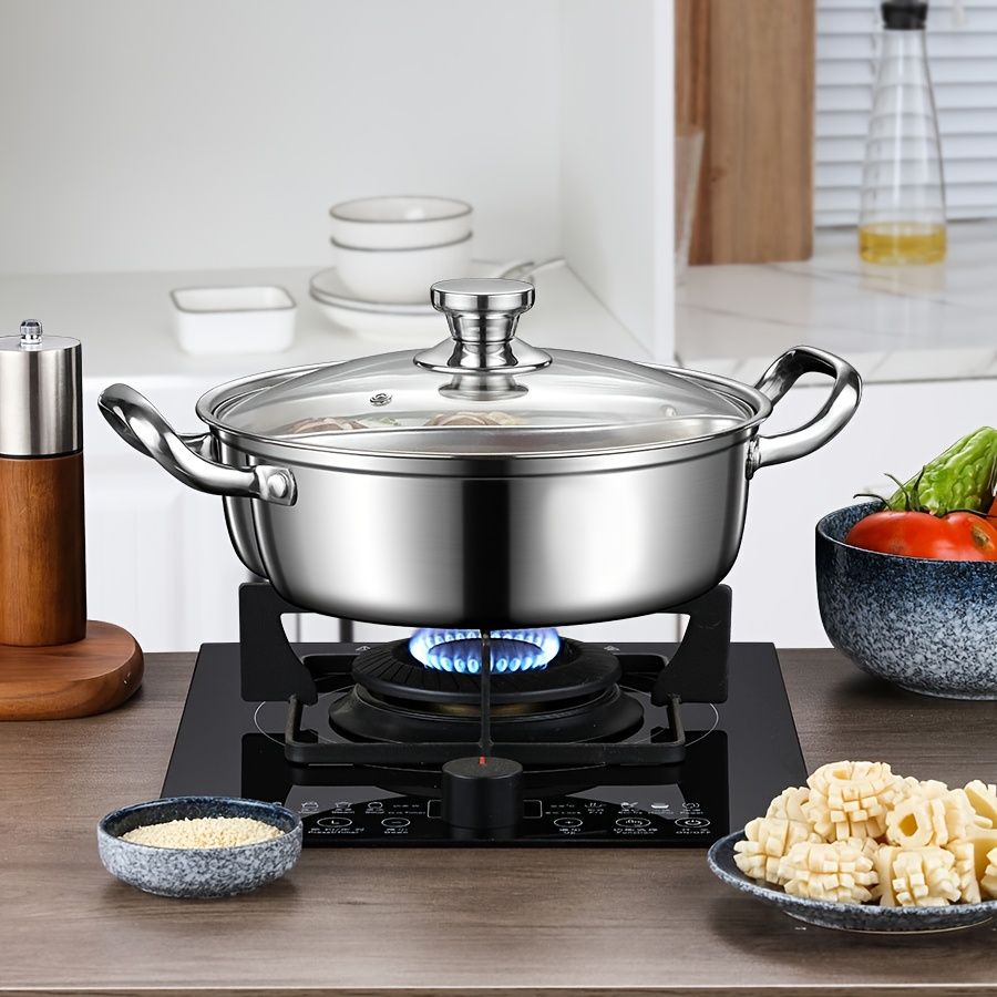 Silver double-layer hot pot, stainless steel hot pot, multi-flavor hot pot, kitchen utensil, durable hot pot, induction compatible hot pot, family dining gift