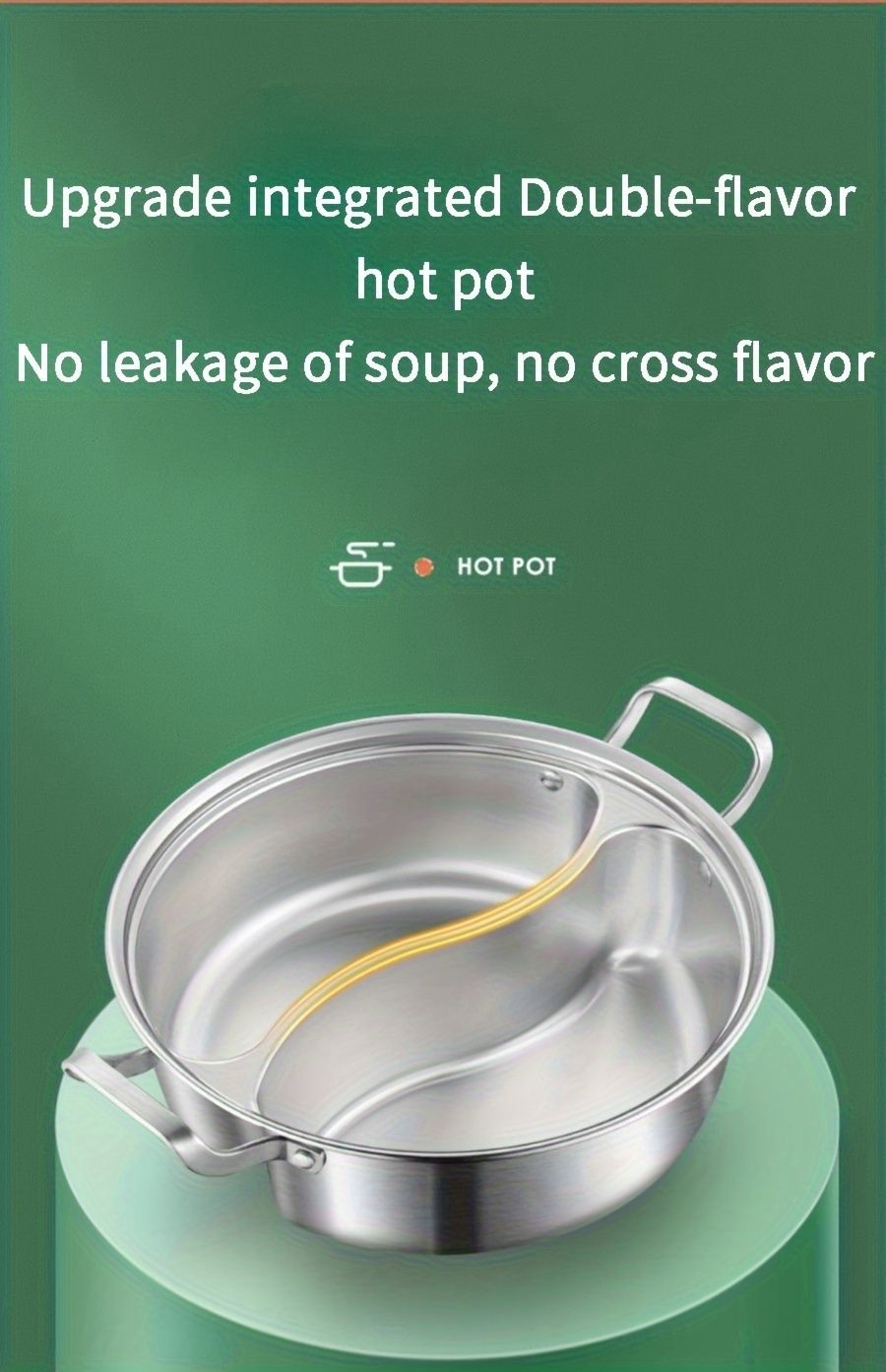 Silver double-layer hot pot, stainless steel hot pot, multi-flavor hot pot, kitchen utensil, durable hot pot, induction compatible hot pot, family dining gift