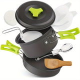 Black outdoor camping cookware, camping pots and pans, outdoor cooking utensils, compact cookware set, durable cookware, Australian camping gear, camp stove cookware, portable cooking set