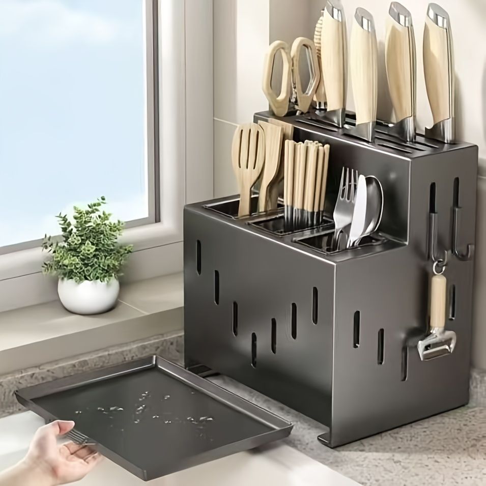Gray kitchen knife storage rack, kitchen utensils organizer, knife holder, kitchen storage solution, high-quality kitchen rack, knife block organizer, countertop knife rack, Australian kitchen storage, kitchen tool organizer