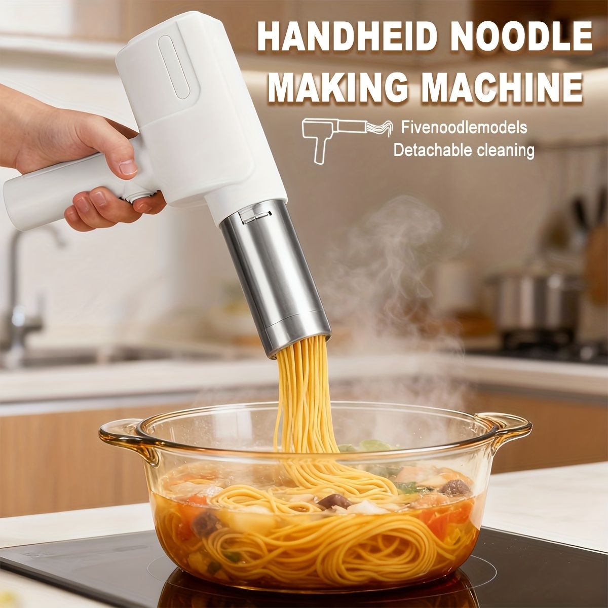 handheld noodle making machine, noodle maker, kitchen appliance, five noodle models, detachable cleaning, high-quality, home cooking, Australia, fresh pasta maker, compact kitchen tool