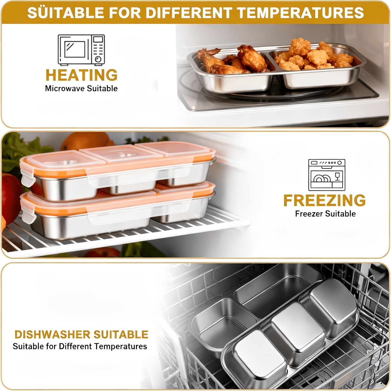 Silver 2PCS 3-in-1 snack containers, food storage containers, snack containers with lid, compartment snack containers, portion control containers, australian food storage, BPA-free snack boxes, lunchbox containers australia