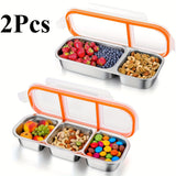 Silver 2PCS 3-in-1 snack containers, food storage containers, snack containers with lid, compartment snack containers, portion control containers, australian food storage, BPA-free snack boxes, lunchbox containers australia