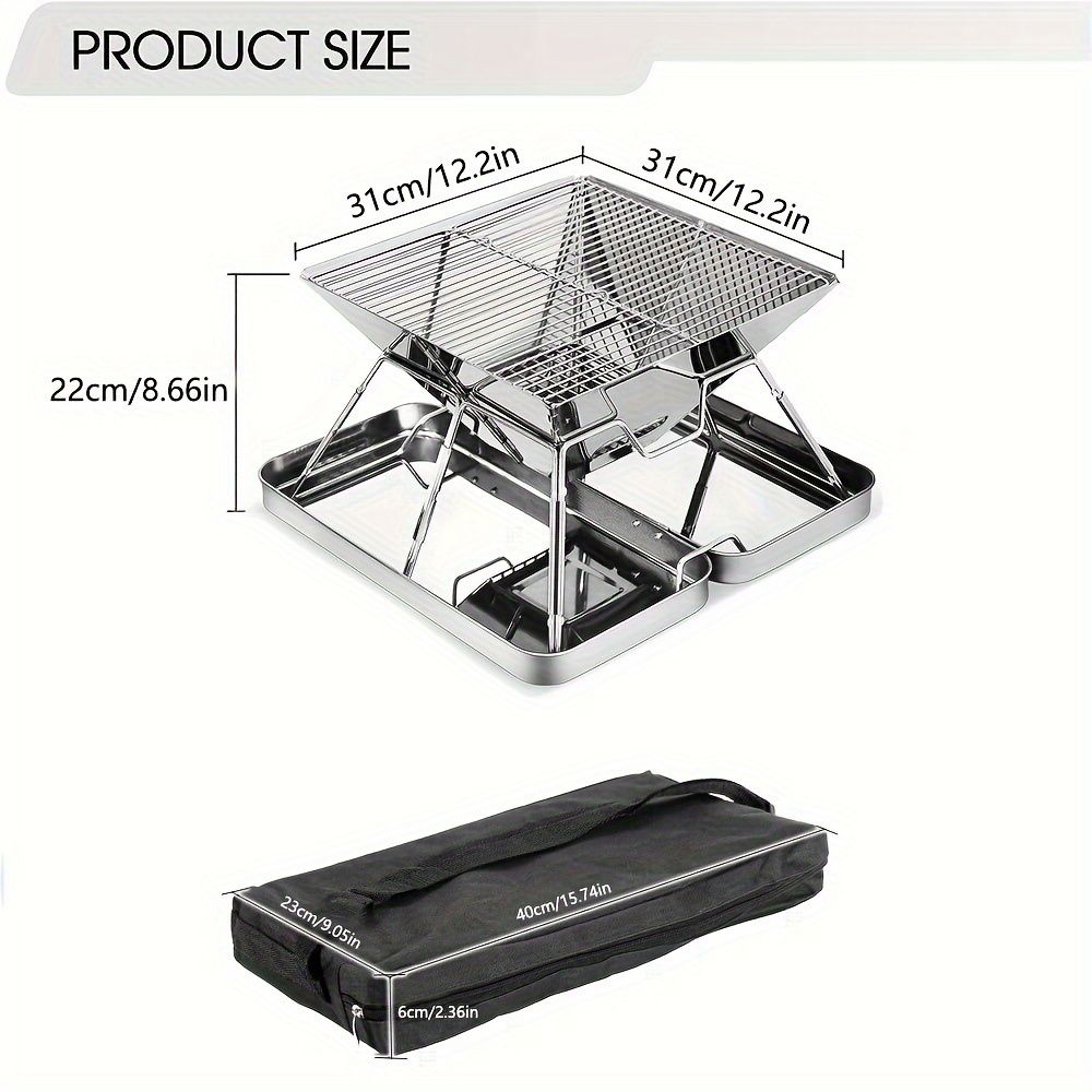Silver camping grill, foldable grill, stainless steel grill, outdoor grill, portable grill, camping cookware, barbecue grill for camping