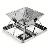 Silver camping grill, foldable grill, stainless steel grill, outdoor grill, portable grill, camping cookware, barbecue grill for camping