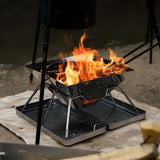 Silver camping grill, foldable grill, stainless steel grill, outdoor grill, portable grill, camping cookware, barbecue grill for camping