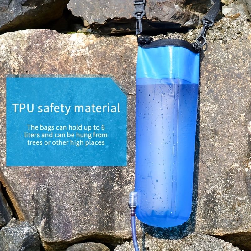 Blue portable shower bag, camping shower, TPU shower bag, hanging outdoor shower, 6L shower bag, lightweight shower, Australia camping gear, beach shower, hiking shower, outdoor hygiene