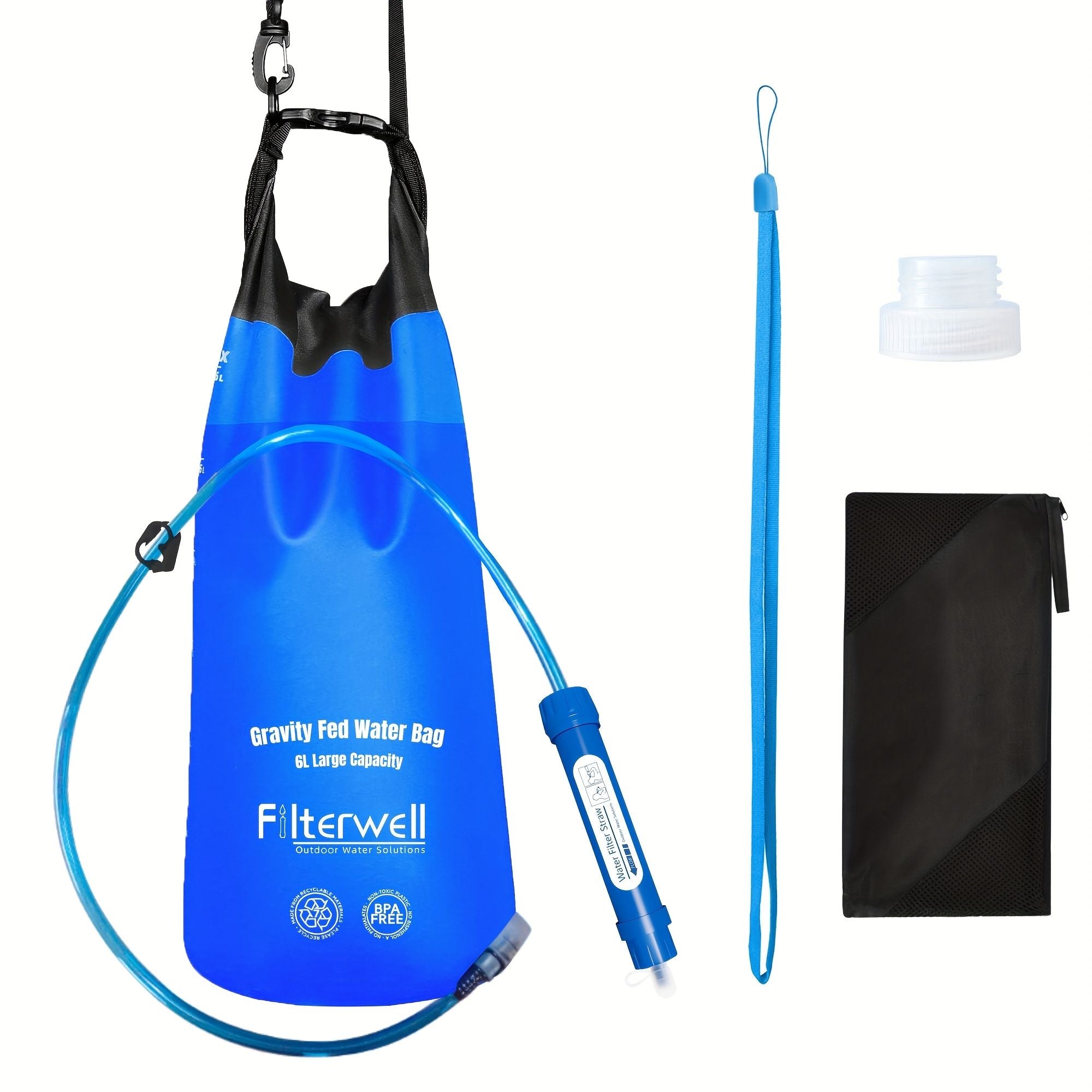 Blue portable shower bag, camping shower, TPU shower bag, hanging outdoor shower, 6L shower bag, lightweight shower, Australia camping gear, beach shower, hiking shower, outdoor hygiene