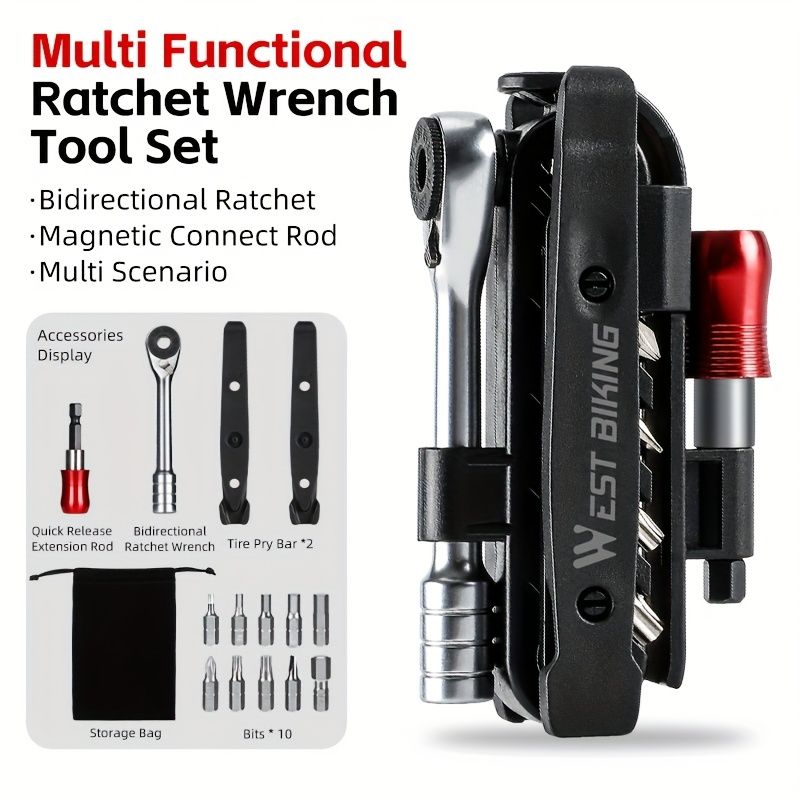 Black Silver multi functional tool set, ratchet wrench, magnetic connect rod, bidirectional ratchet, tire pry bar, quick release extension rod, tool bits, Australian DIY, car repair tool kit, mechanic set
