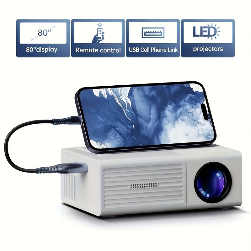 80-inch projector, LED projector, remote control projector, USB phone link projector, home entertainment projector