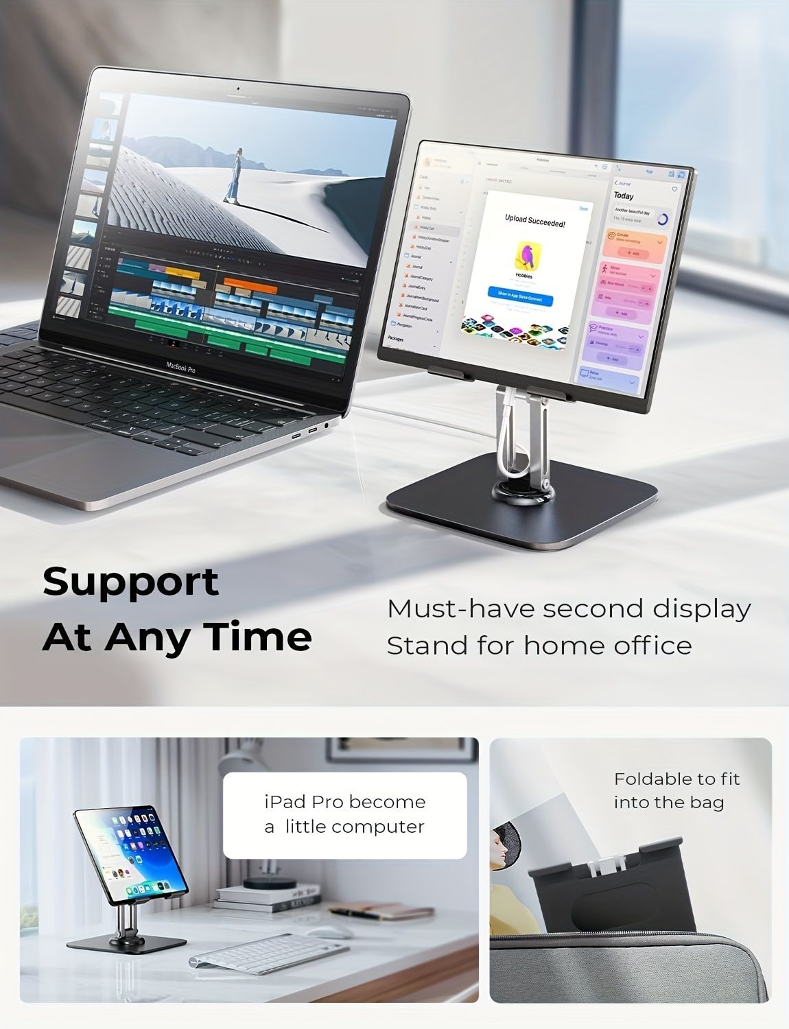 Black Silver laptop stand, 360 degree rotatable, ergonomic laptop stand, laptop accessories, adjustable laptop stand, laptop riser, workspace ergonomics, Australian market