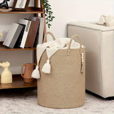 Brown Gray round rope laundry basket, tassel laundry basket, high quality laundry basket, bohemian laundry basket, stylish laundry basket, boho rope basket, large laundry hamper, Australian home decor