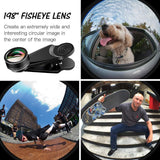 15-in-1 kit with multiple special effects functions, compatible with iPhone and Android smartphones. Includes: 198 fisheye, 0.63x wide angle, 15x macro, 2x telephoto, CPL polarizer, kaleidoscope lens, star filter, mist filter, radial filter