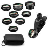 15-in-1 kit with multiple special effects functions, compatible with iPhone and Android smartphones. Includes: 198 fisheye, 0.63x wide angle, 15x macro, 2x telephoto, CPL polarizer, kaleidoscope lens, star filter, mist filter, radial filter