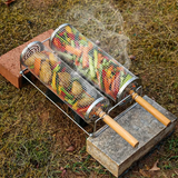 2-Pack Stainless Steel Rotating Grill Baskets with Removable Wooden Handle – Durable 304 Mesh for Veggies, Prawns & More – Perfect for BBQ, Camping & Outdoor Cooking, Great Gift for Dad or Husband