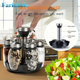 7 pieces rotating base spice dispenser, kitchen supplies, spice dispenser set, including salt, pepper and sugar dispenser - perfect for kitchen storage and organization