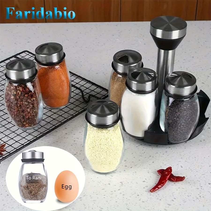 7 pieces rotating base spice dispenser, kitchen supplies, spice dispenser set, including salt, pepper and sugar dispenser - perfect for kitchen storage and organization