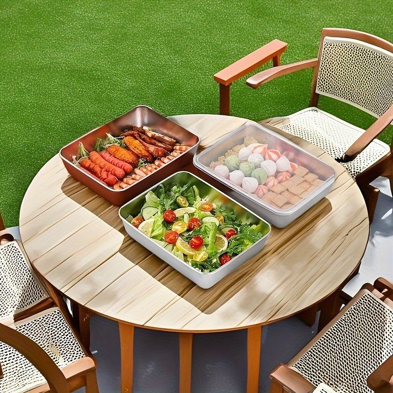 3 pieces/set Large stainless steel square food storage box with transparent lid - leak-proof, stackable, durable - perfect for camping, outdoor exploration and home use - perfect for storing meat, fruits