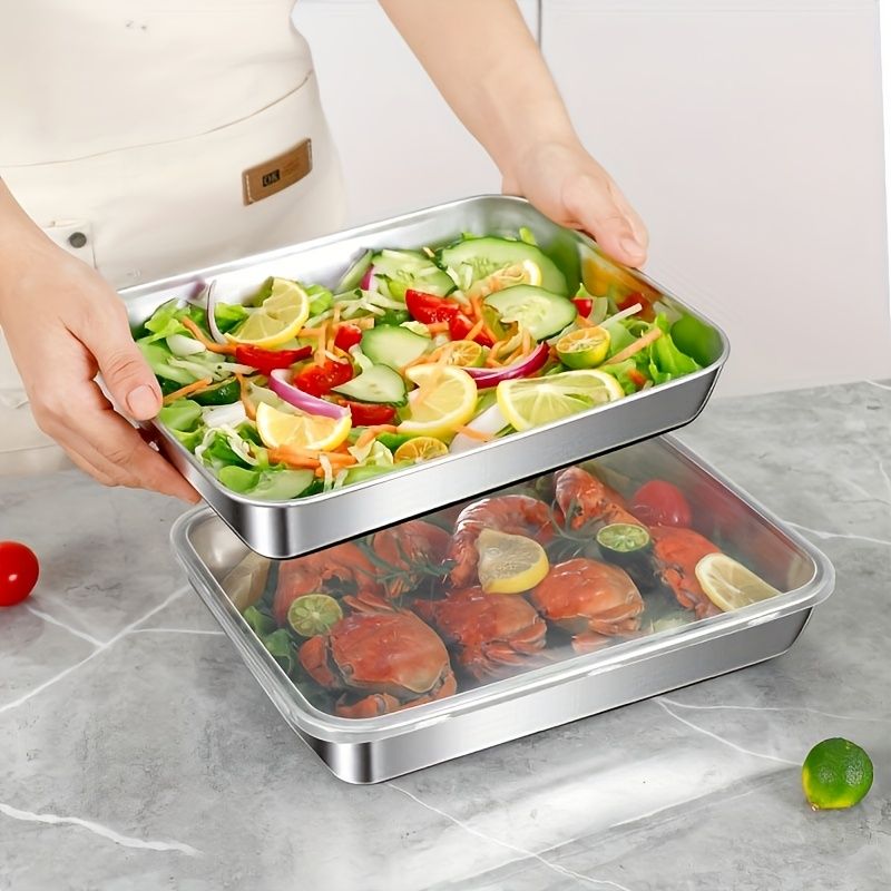 3 pieces/set Large stainless steel square food storage box with transparent lid - leak-proof, stackable, durable - perfect for camping, outdoor exploration and home use - perfect for storing meat, fruits