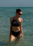 2026 Black Sexy Bikini Sport Hight Neck Women's Swimwear Size M