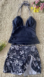 2026 New Sexy Deep V Two Piece Tankini Floral Printed Split Swimsuit Size XL