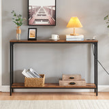 2 Tier Console Table with Power Outlets and USB Ports, Wood Entryway Table with Charging Station & Storage Shelf, Narrow 2-Tier Sofa Table for Living Room Hallway Foyer