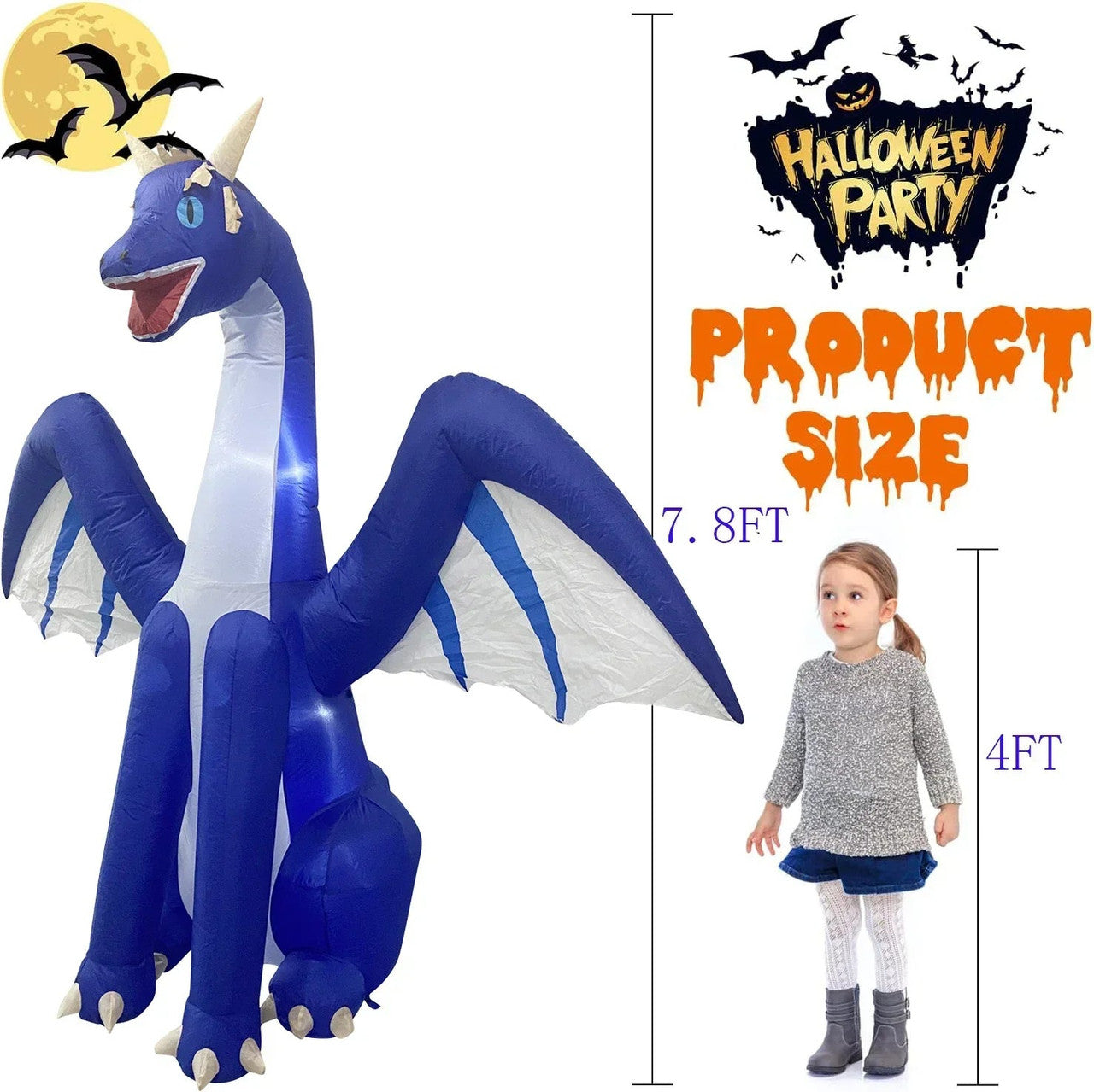 Giant Inflatable Dragon With Leds For Halloween
