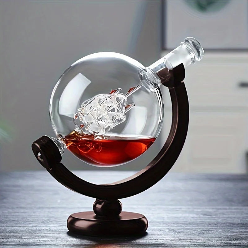 Drinkware: Globe Whiskey Decanter Set Lead-Free Glass Carafe