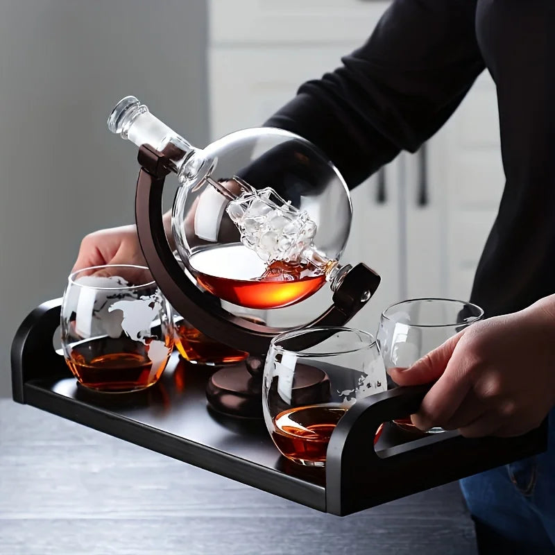Drinkware: Globe Whiskey Decanter Set Lead-Free Glass Carafe