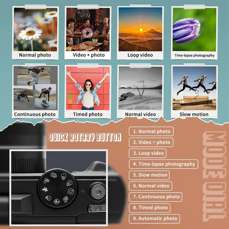 Camera Accessories: 4K Digital Camera for Photography 64MP Vlogging Black
