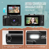 Camera Accessories: 4K Digital Camera for Photography 64MP Vlogging Black