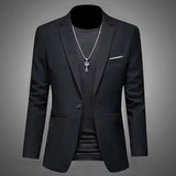 Men's Coats & Jackets: Mens Slim Fit Casual Suit Jacket Single Button (Black)