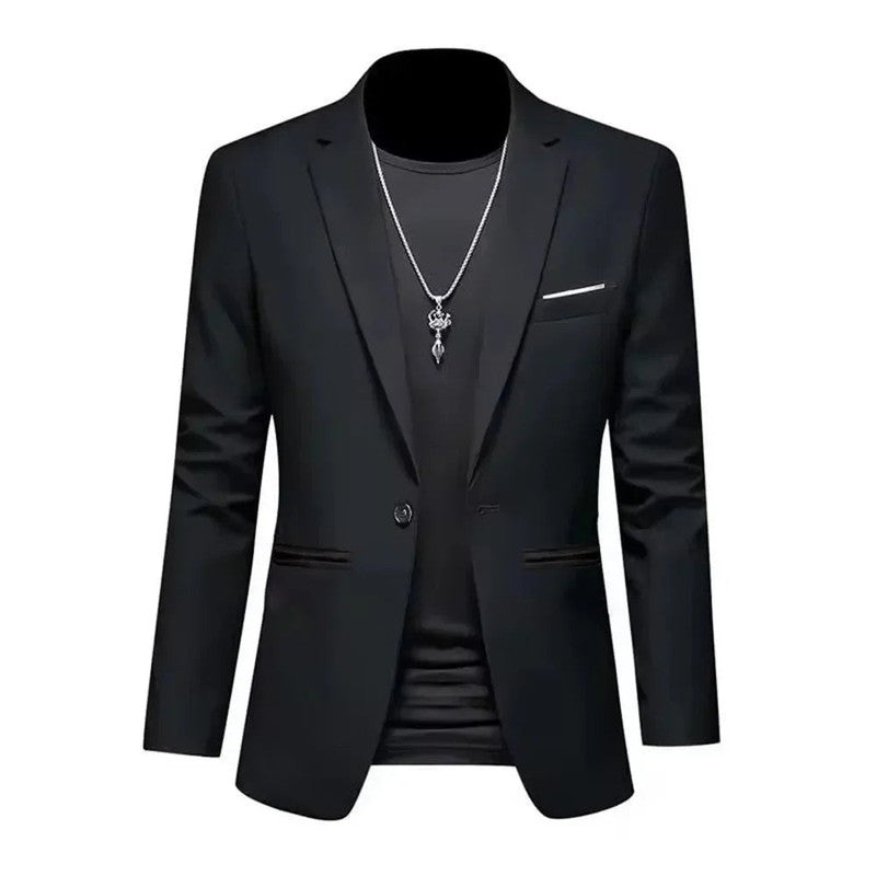 Men's Coats & Jackets: Mens Slim Fit Casual Suit Jacket Single Button (Black)