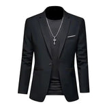 Men's Coats & Jackets: Mens Slim Fit Casual Suit Jacket Single Button (Black)