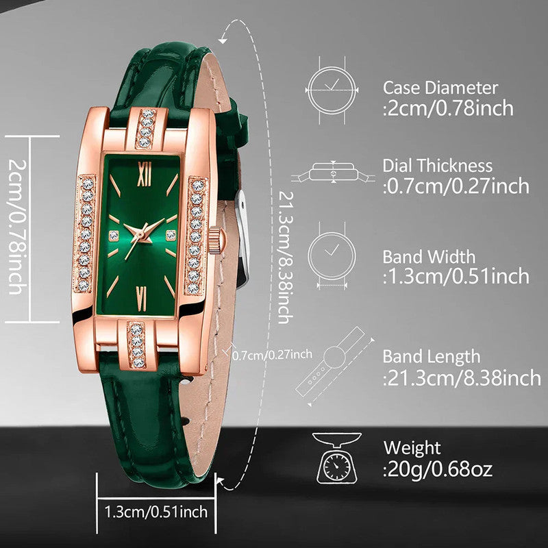 Green Womens Quartz Watch Jewelry Gift Set