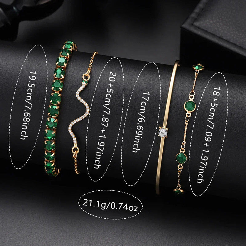 Green Womens Quartz Watch Jewelry Gift Set