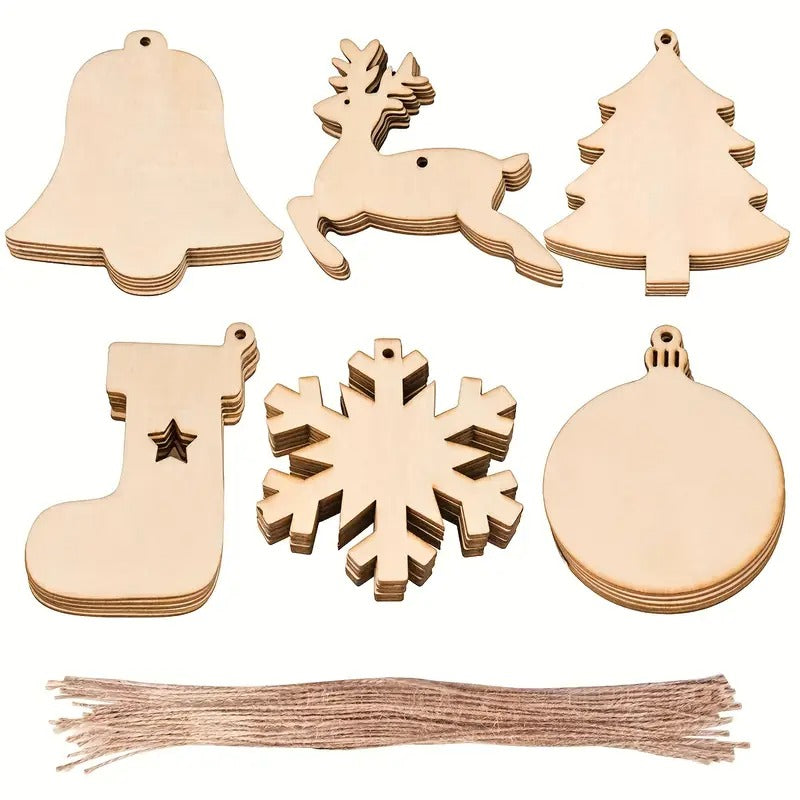 Christmas Decorations: DIY Wooden Christmas Tree Ornaments Craft Set (60pcs)