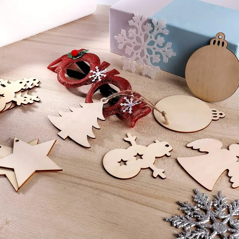 Christmas Decorations: DIY Wooden Christmas Tree Ornaments Craft Set (60pcs)