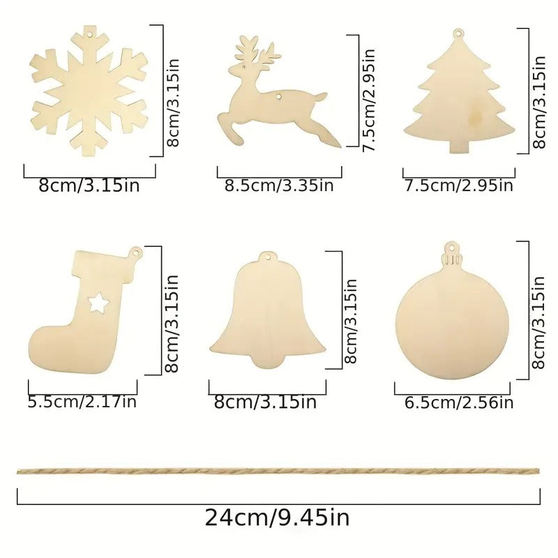 Christmas Decorations: DIY Wooden Christmas Tree Ornaments Craft Set (60pcs)