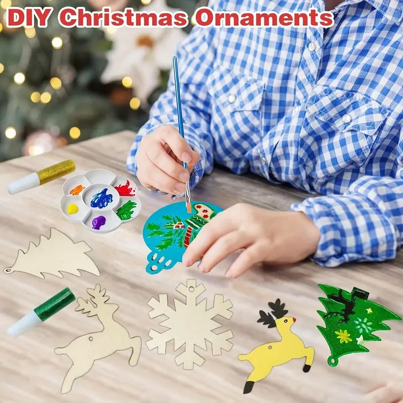 Christmas Decorations: DIY Wooden Christmas Tree Ornaments Craft Set (60pcs)