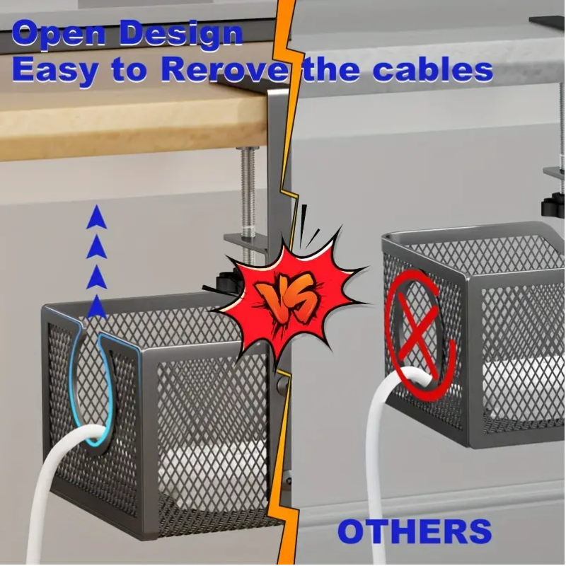 No-Drill Wire Organizer Under-Desk Cable Tray