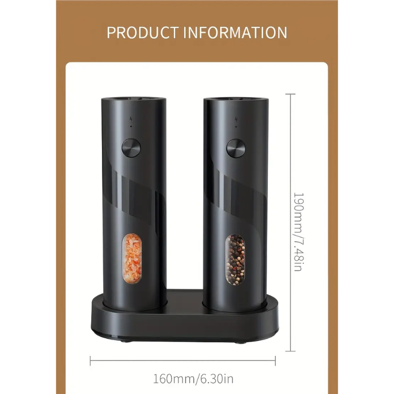 Electric Salt & Pepper Grinder Set with Charging Base (2 pcs)