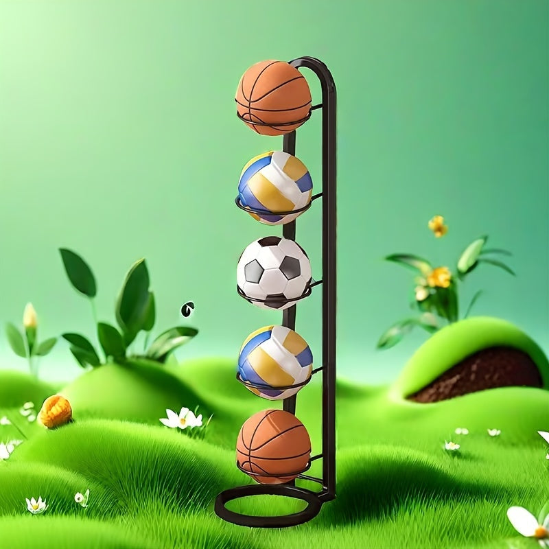 Basketball & Basketball Accessories: Metal Sports Ball Rack Organizer Stand (5-Tier)