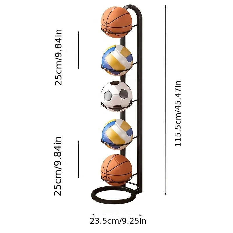 Basketball & Basketball Accessories: Metal Sports Ball Rack Organizer Stand (5-Tier)